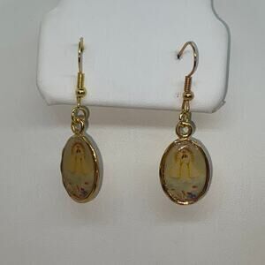 Gold-Tone Jesus Religious Dangle Earrings